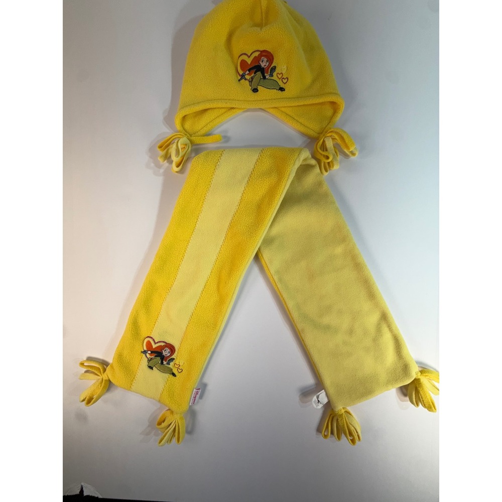 Vintage 2004 Disney Store Kim Possible Yellow Fleece Hat and Scarf Set SM